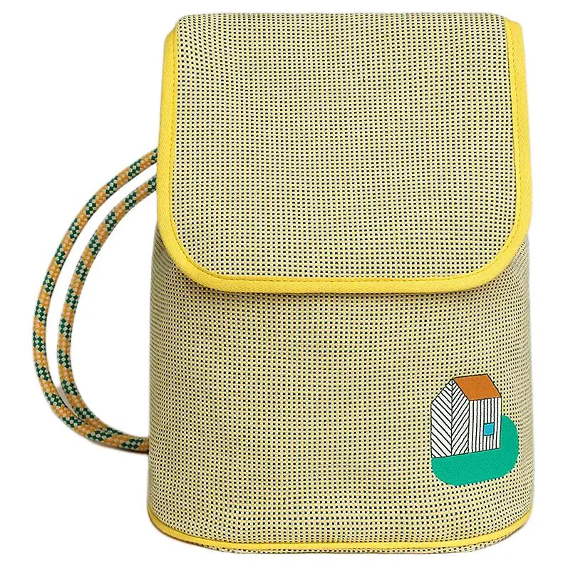 Hermes Drawstring Closure Embroidered Canvas Backpack for Women in Lemon Yellow and Green
