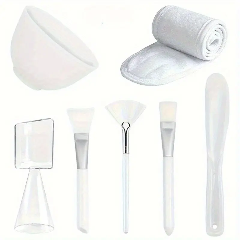 7pcs Facial Mask Tool Set, DIY Beauty Applicator, Soft-Bristle Brush, Mixing Bowl, Spa Headband, Measuring Spoon, Complete Kit
