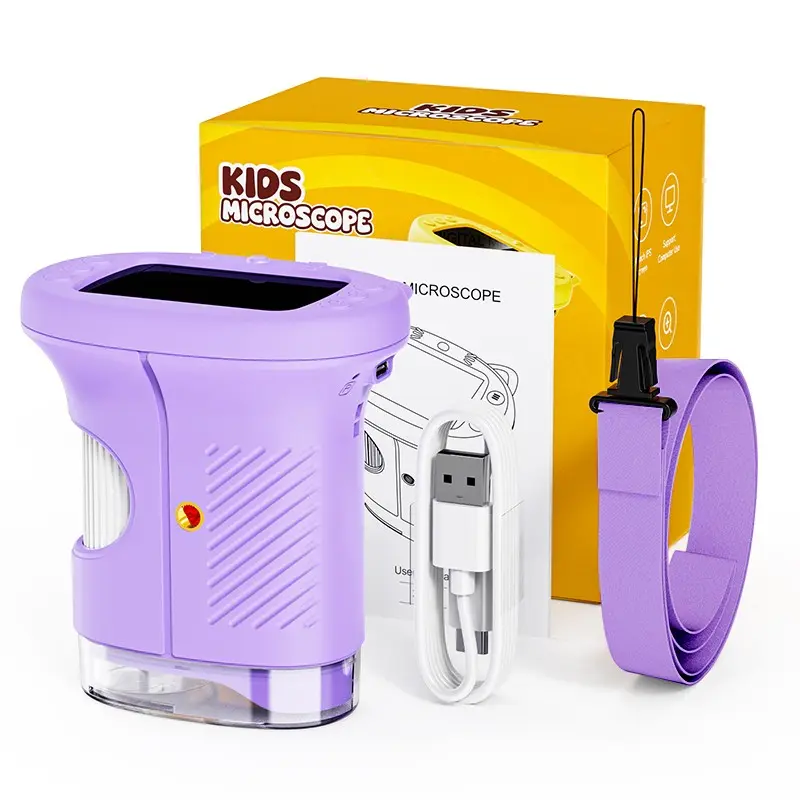 Microscope, 1000x Handheld Digital Pocket Microscope, 2.4-Inch IPS Screen, 8 LED Lights, 1080P Lens, Perfect Gift for Kids