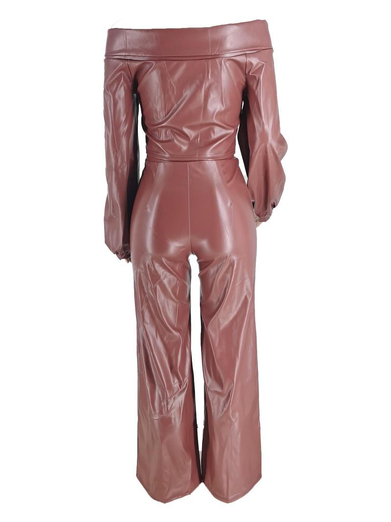 Two-Piece Set Women's Spring Plain Off Shoulder Knot Front Bishop Sleeve Blouse & Wide Leg Pants Set, Solid Color Long Sleeve Top & Trousers Set for Fall, Women's Clothes