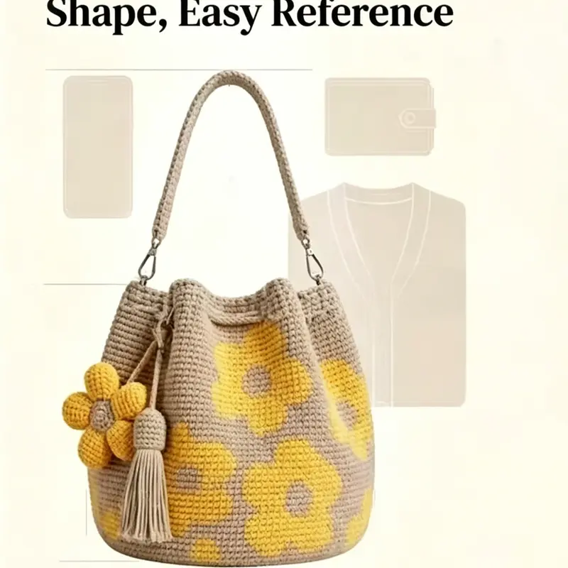 Fashionable Large Capacity Handmade Crochet Flower Bucket Bag for All Seasons, Women's Knit Shoulder Bag, Cute Floral and Fringe Decor, Hand Crocheted Bag, Fashion Shoulder Style