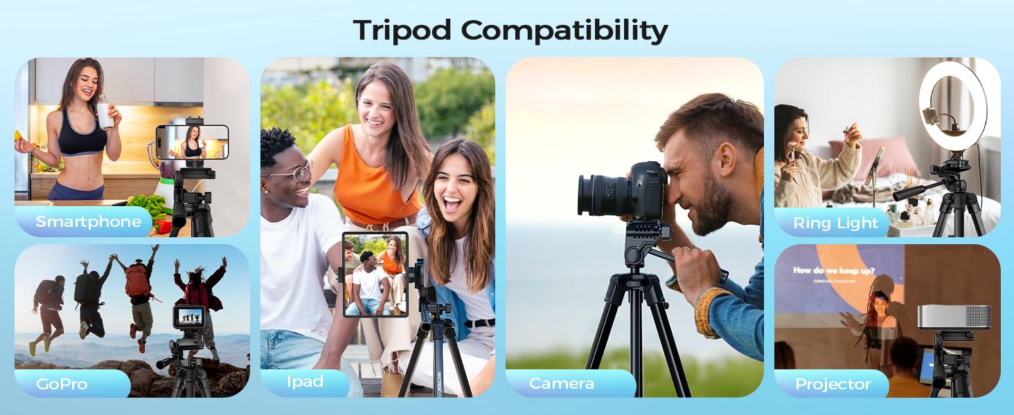 iPhone iPad Tripod Stand, 67" Phone Tripod for iPad Tablet Camera with 2 in1 Holder Remote Carry Bag, Aluminum Extendable iPhone Stand for Video Recording/Selfies/Live Stream/Vlogging