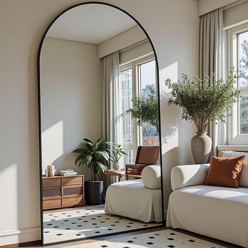 Full Length Mirror, 76"x34" Arched-Top, Hanging or Leaning, Floor Length Full  Standing Mirror, Wall Mounted with Aluminum Frame for Living Room (Black)