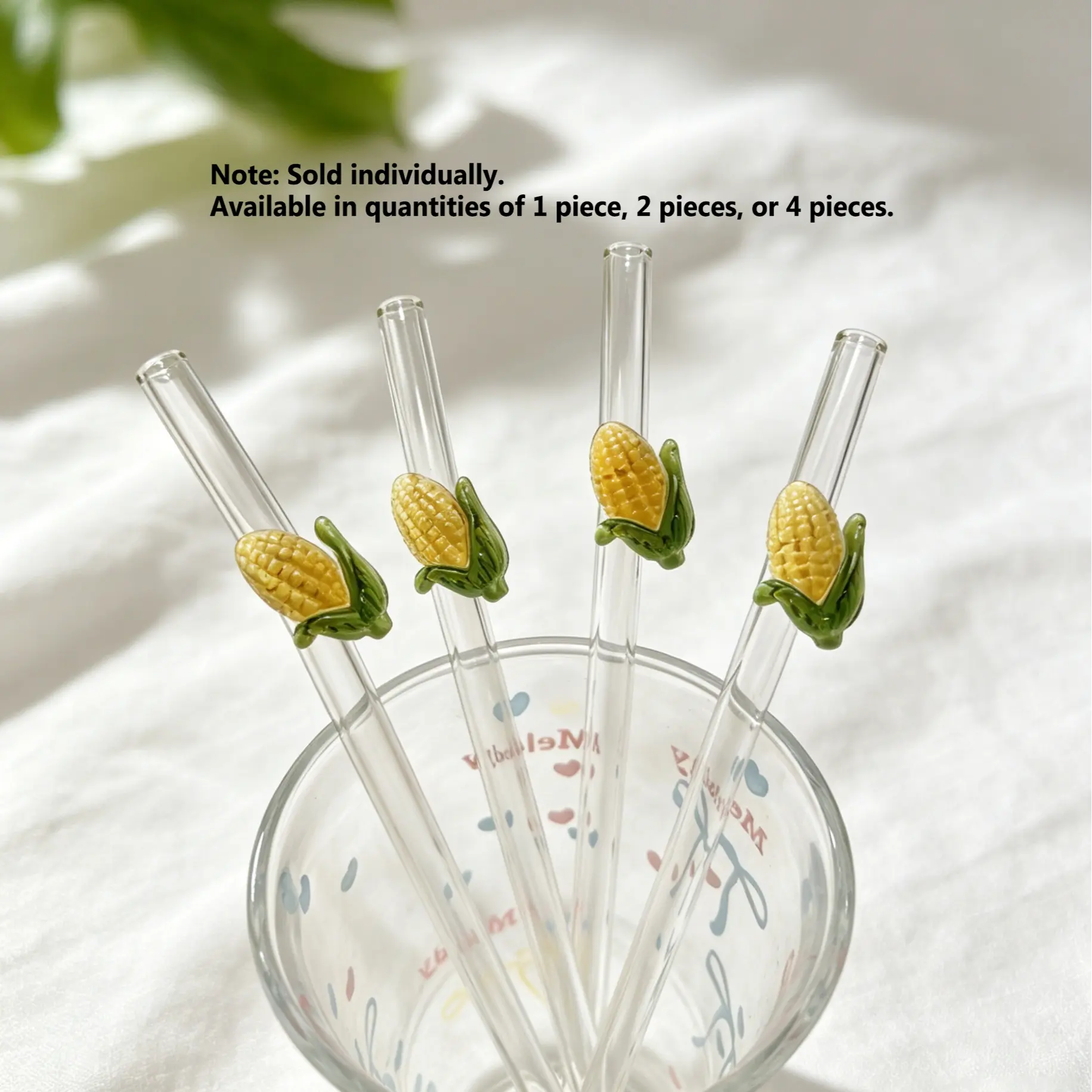 Cute Corn-Shaped Glass Straw Set, Thick High Borosilicate Transparent Straight Drinking Straws, Heat Resistant, Ideal for Cold Drinks, Bar, Home, Restaurant