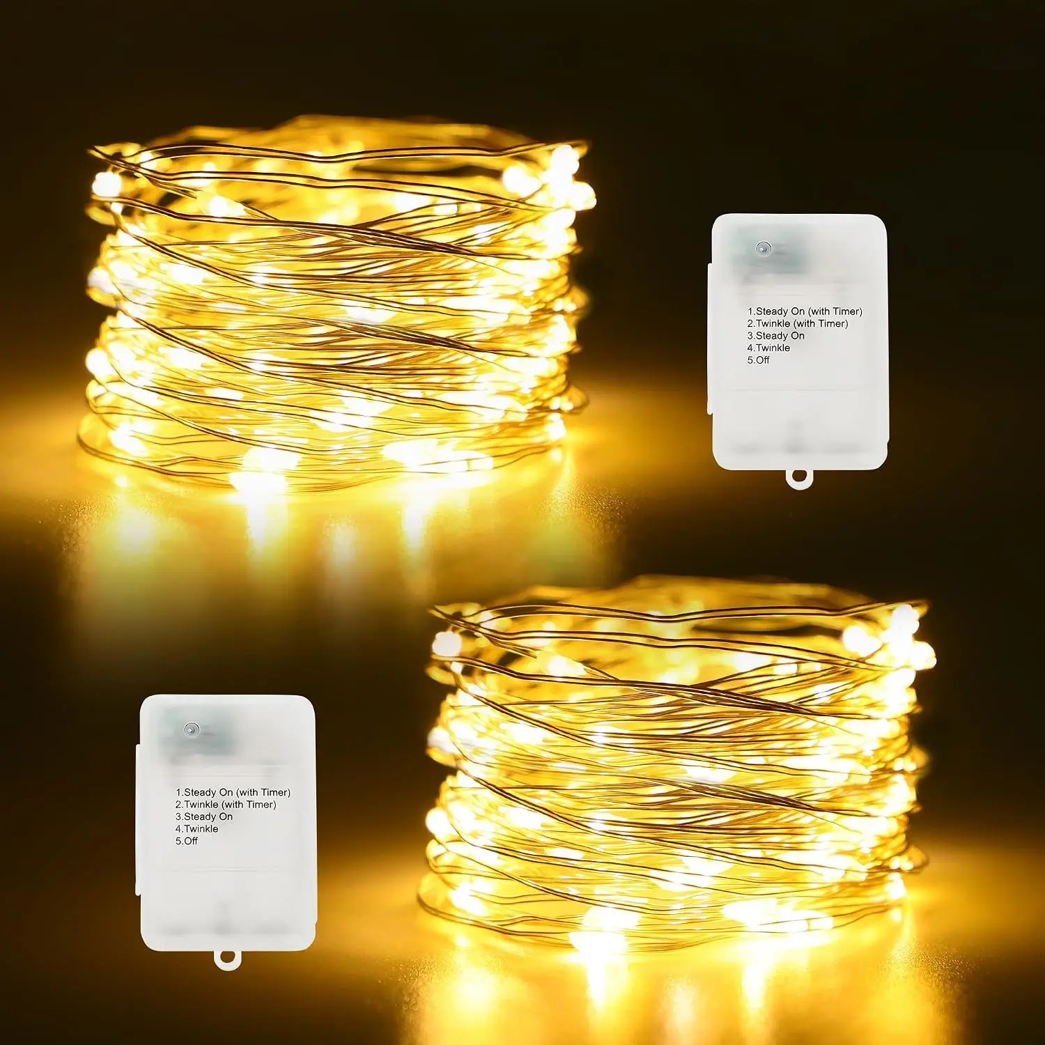 2 Pack Battery Operated Fairy Lights with Timer, 5 Modes Twinkle Lights, 16.4Ft 50 LED Silver Copper Wire String Lights for Christmas Wedding Indoor Outdoor Decor, Warm WhiteGift