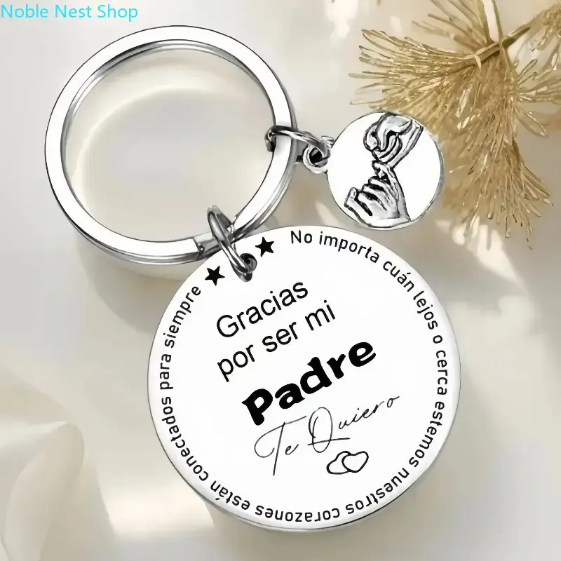Engraved Keychain for Dad in Stainless Steel, "Gracias Por Ser Mi Padre" with Hand Charm, Durable & Sentimental Keepsake Gift for Father's Day, Birthday, Sentimental Gifts, Engraved Message, Perfect Gift For Dad