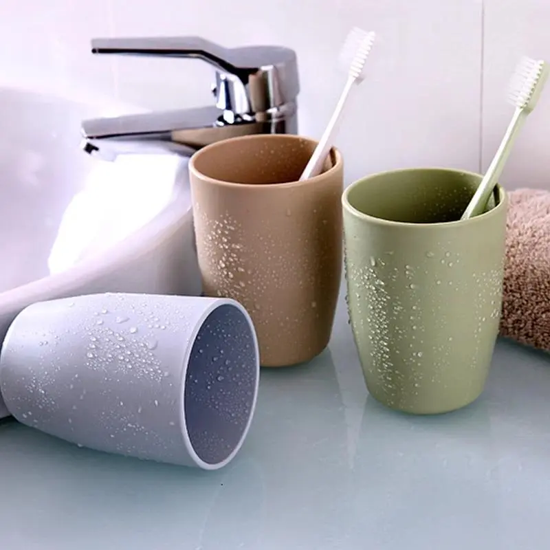 Plastic Bathroom Tumbler - 7.5*9.5*7.5cm Eco-Friendly Mouthwash Cup, Minimalist, Simple and Durable Safe Round Home Drinkware for Adults, Injury-Preventing Portable Solid Color Gargle & Toothbrush Holder