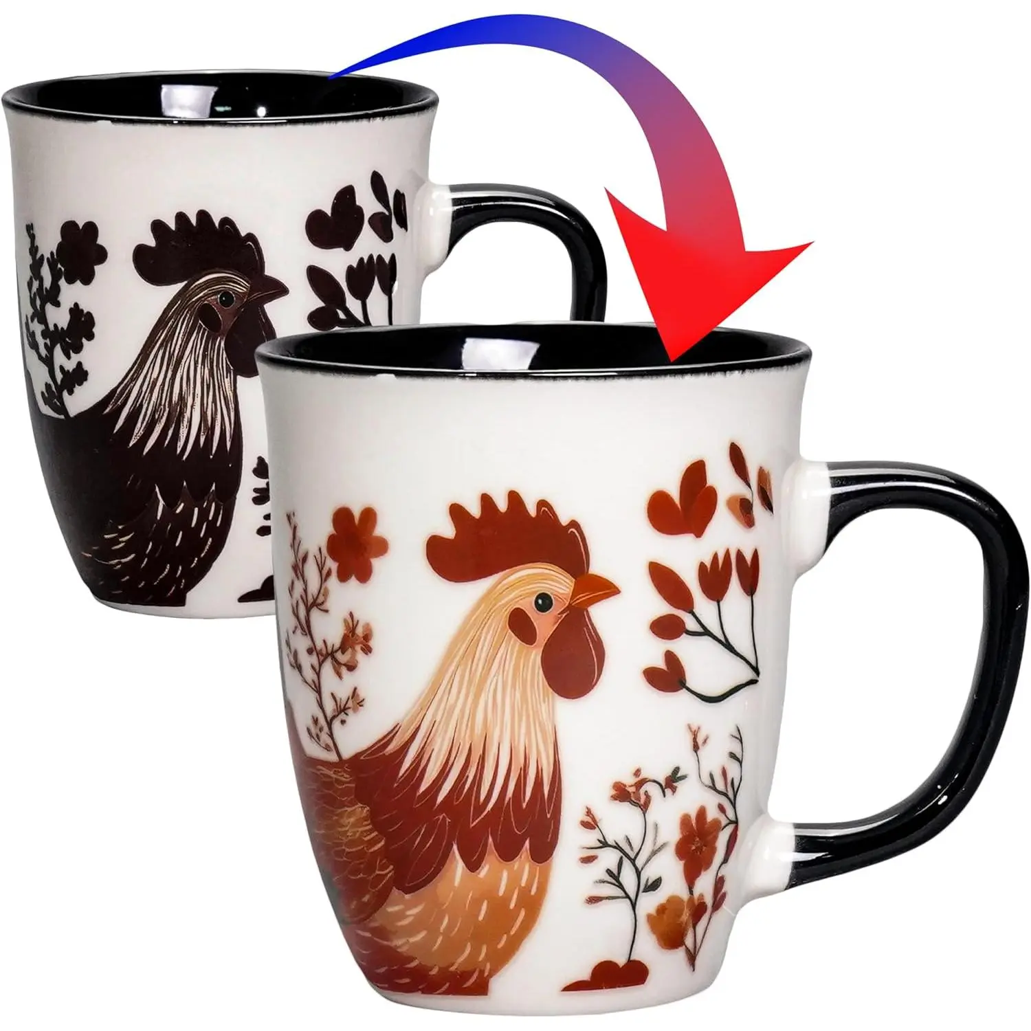 Chicken Mug - 16oz  Heat  Cup, Rooster  Mugs for Kitchen, Novelty Coffee Mugs for Women, Chicken Themed Gifts for Christmas
