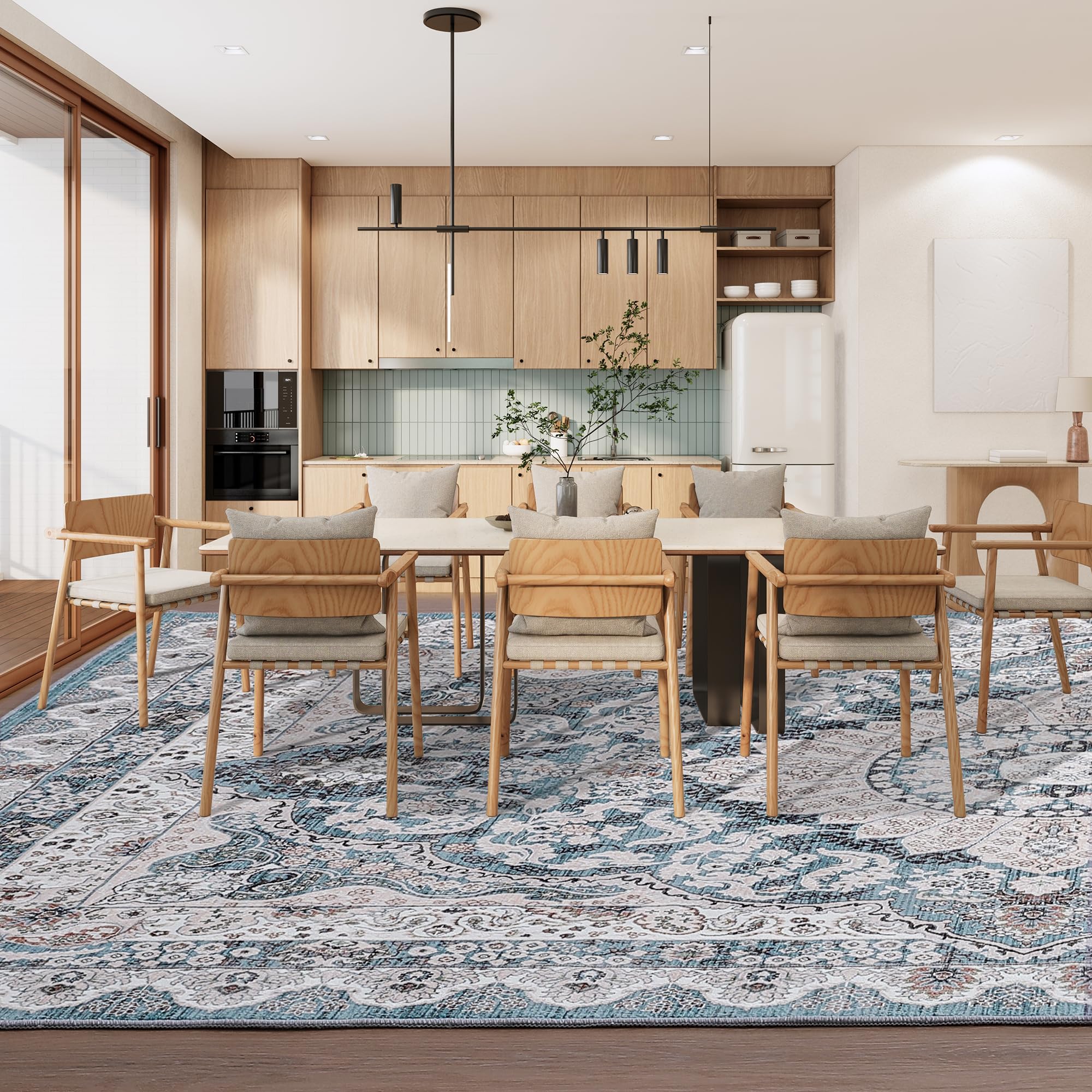 8x10 Area Rugs for Living Room, Machine Washable Vintage Rug, Non-Slip Low Pile Throw Rugs with Rubber Backing Washable Carpet for Bedroom Dining Room Kitchen Home Decor, Blue, Purple, Brown, Green,4x6, 5x7, 6x9, 8x10 Feet