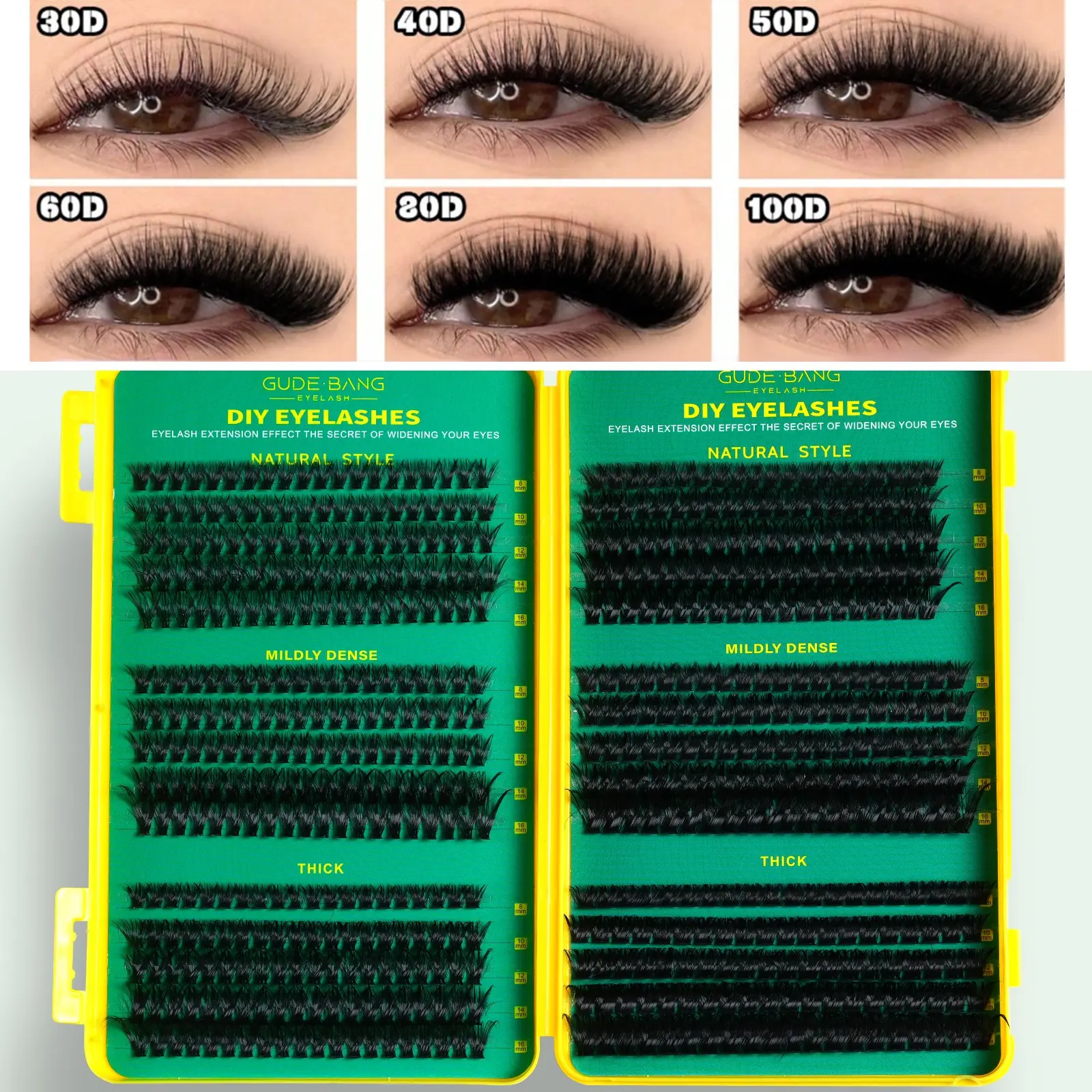 30D+40D+50D+60D+80D+100D mixed with false eyelashes, D curl, DIY segmented 600-cluster natural false eyelashes expansion package combination, natural appearance thick curl, soft and comfortable, 3D mink false eyelashes, extended eyelashes, DIY eyelashes.