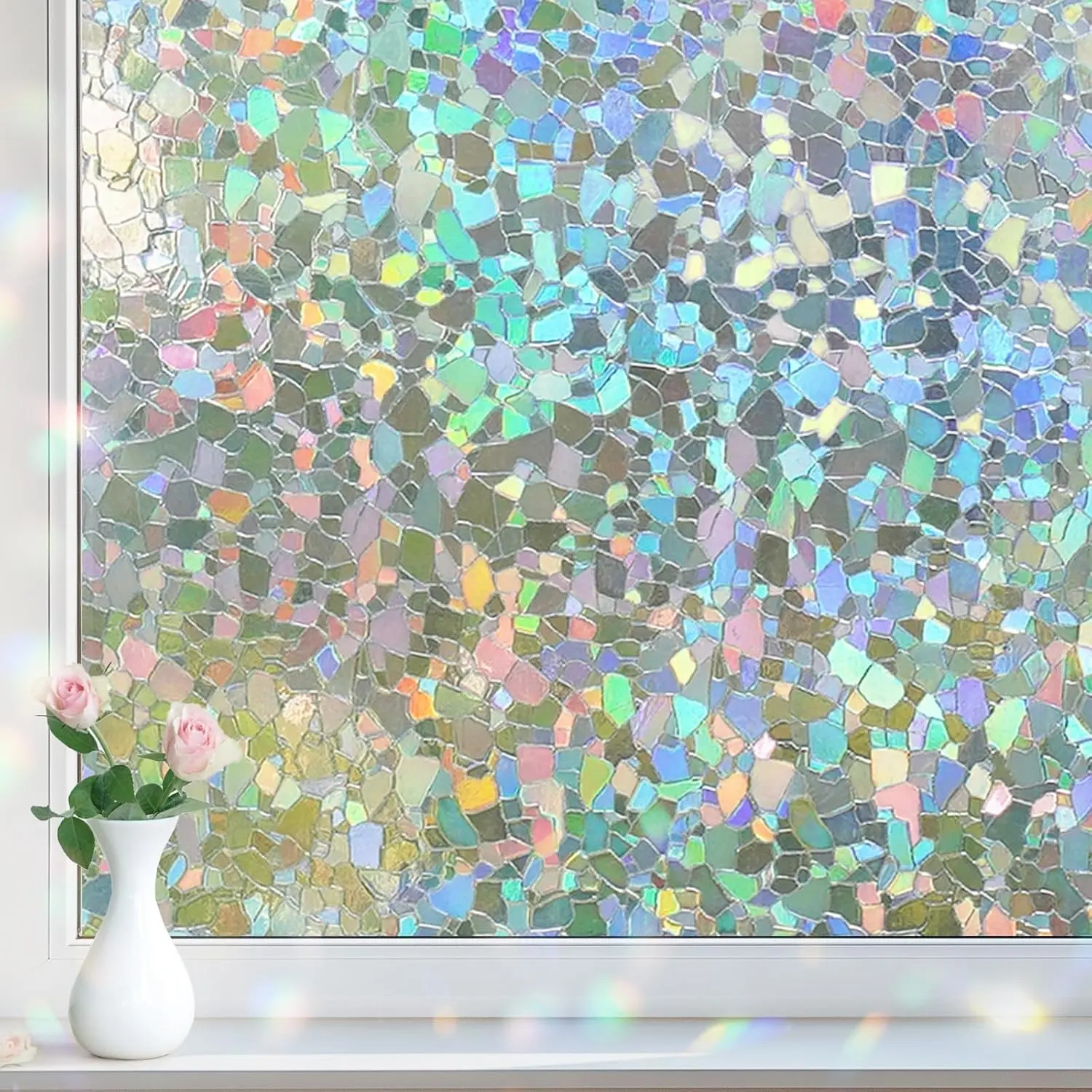 Window  Film Rainbow Film Decorative Sticker, 17.5" x 78.7" | Static Cling Non-Adhesive Stained Glass Clings, Sun Blocking Heat Control Window Coverings for  and Office