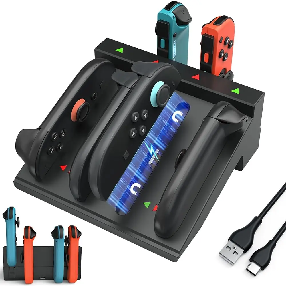 8-in-1 Switch Joy-Con Charging Dock | Magnetic Fast Charger Station for Nintendo Switch OLED Switch 2 with LED & USB-C Cable