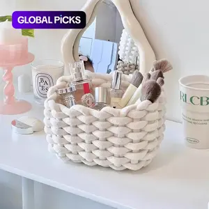 1COUNT/2COUNTS Woven Decorative Storage Basket – Stackable Cosmetics Storage Basket & Desk Organizer, Storage for Organizing, Desktop bin for Snacks & Home Decor Bedroom Living Room Vanity Bathroom Perfume Storage, Rope Basket #GLOBAL PICKS