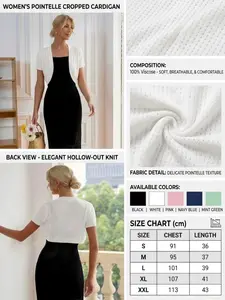 Women's Summer Short Sleeve Cardigan, Elegant Cut Out Knit Shrug for Parties, Fitted Plain Design for Dating & Daily Wear