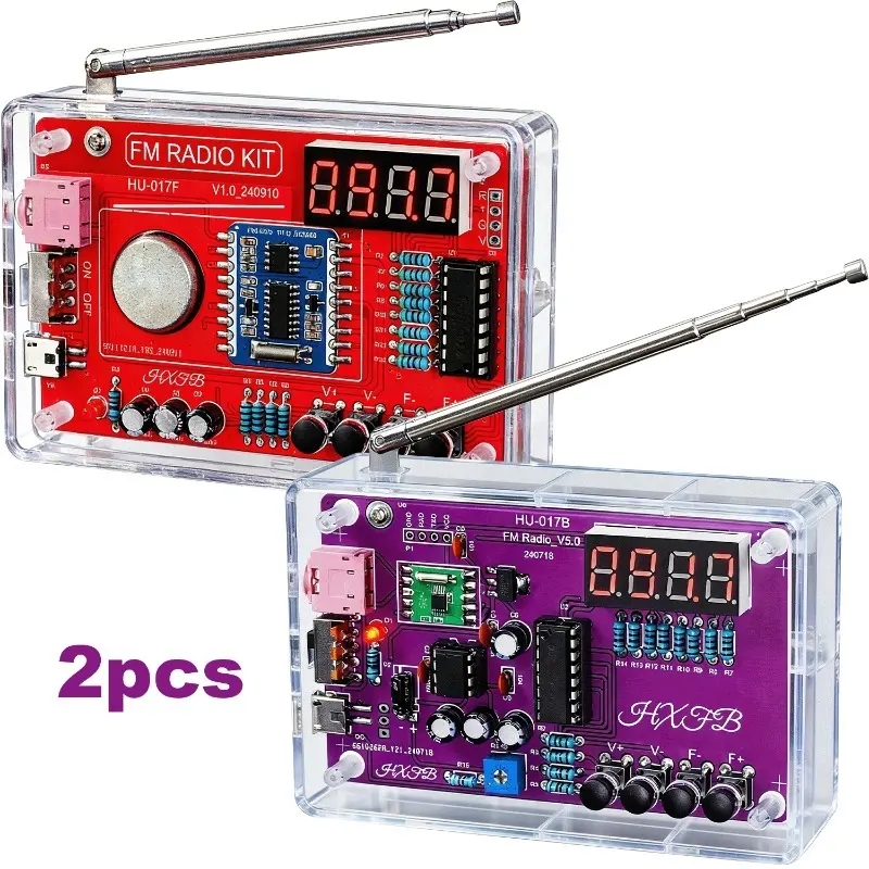 2pcs FM Radio Build Kit with LED Display and Soldering Practice Set | All-in-one Electronics Learning Station with Tuning Knob, Volume Control, Antenna, Power Supply - STEM Educational Project for Teens, Adults, Hobbyists - Electronics Buil