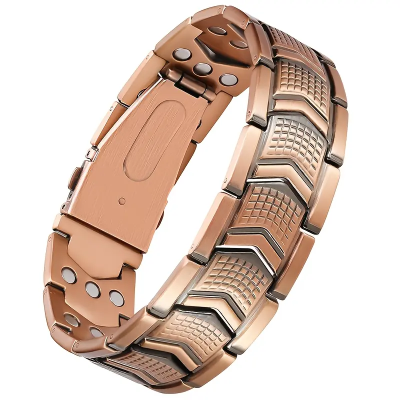 Men'S 3X Strength Copper Magnetic Bracelet - 3800 GSM High Magnetic, Heavy Duty Copper Construction with Folding Clasp, Black & Golden Design, Comfort Fit for Gym, Everyday & Formal Wear - Magnetic Jewelry for Men, Durable & Stylish Accessory for Bl