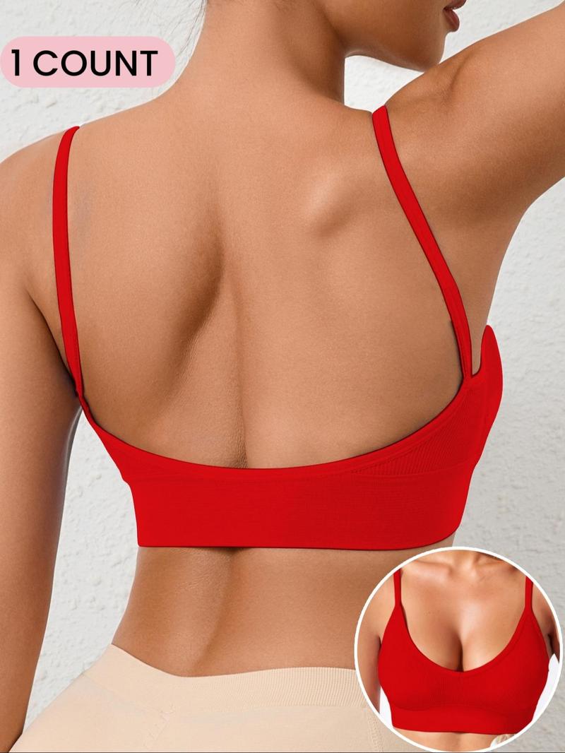 Seamless Comfortable V Neck Women's Bra with Thin Straps, No padding，Inner double-layer fabric and Backless Design,Suitable for Daily Casual  Wear,Women's Ribbed Underwear,All Seasons, Seamless Wireless Bra