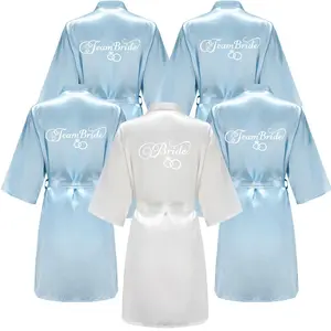 Women's Short Kimono Robe Silky Satin Bathrobe Team Bride Bridesmaids Getting Ready Sleepwear Soft Nightgown