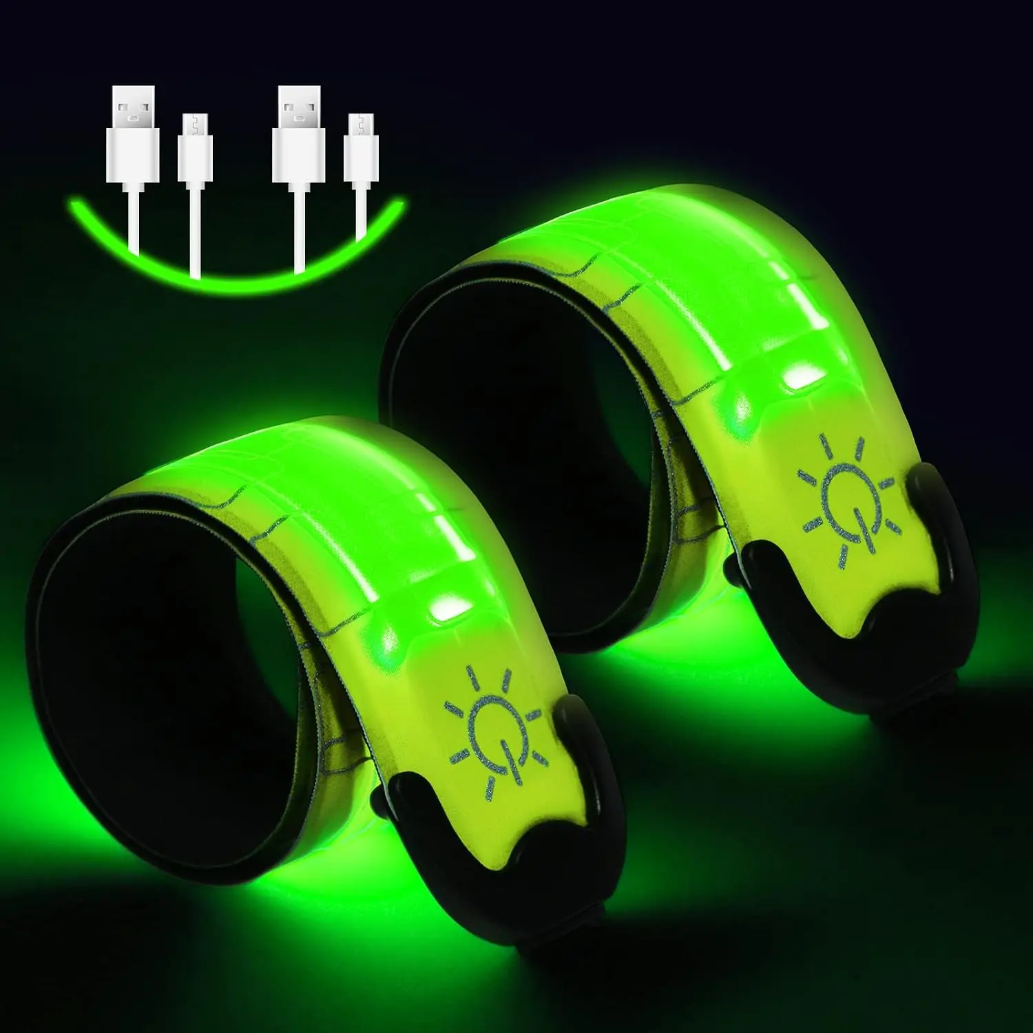 LED Armband Rechargeable(2 Pack), High Visibility Reflective Running Gear, Running Lights for Runners, Light Up Armbands for Night Cycling, Walking, Running  for Men Women