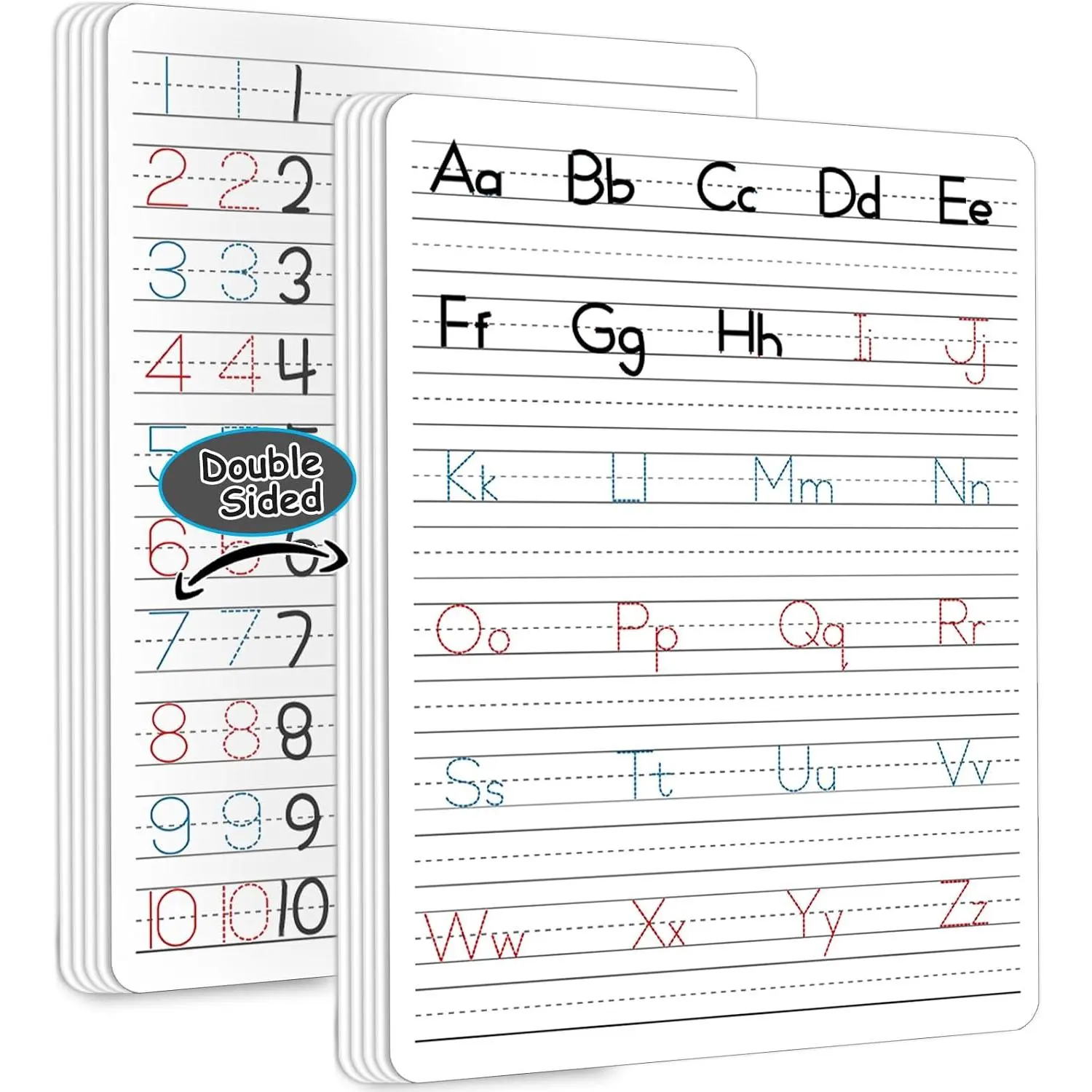 24 count Handwriting Practice Double Sided Cardboard for Student ABC Alphabet Tracing Dry Erase Whiteboard Letters Numbers Writing Paper Cardboard for Teacher Teaching Tool Portable Learning 12" x 9"