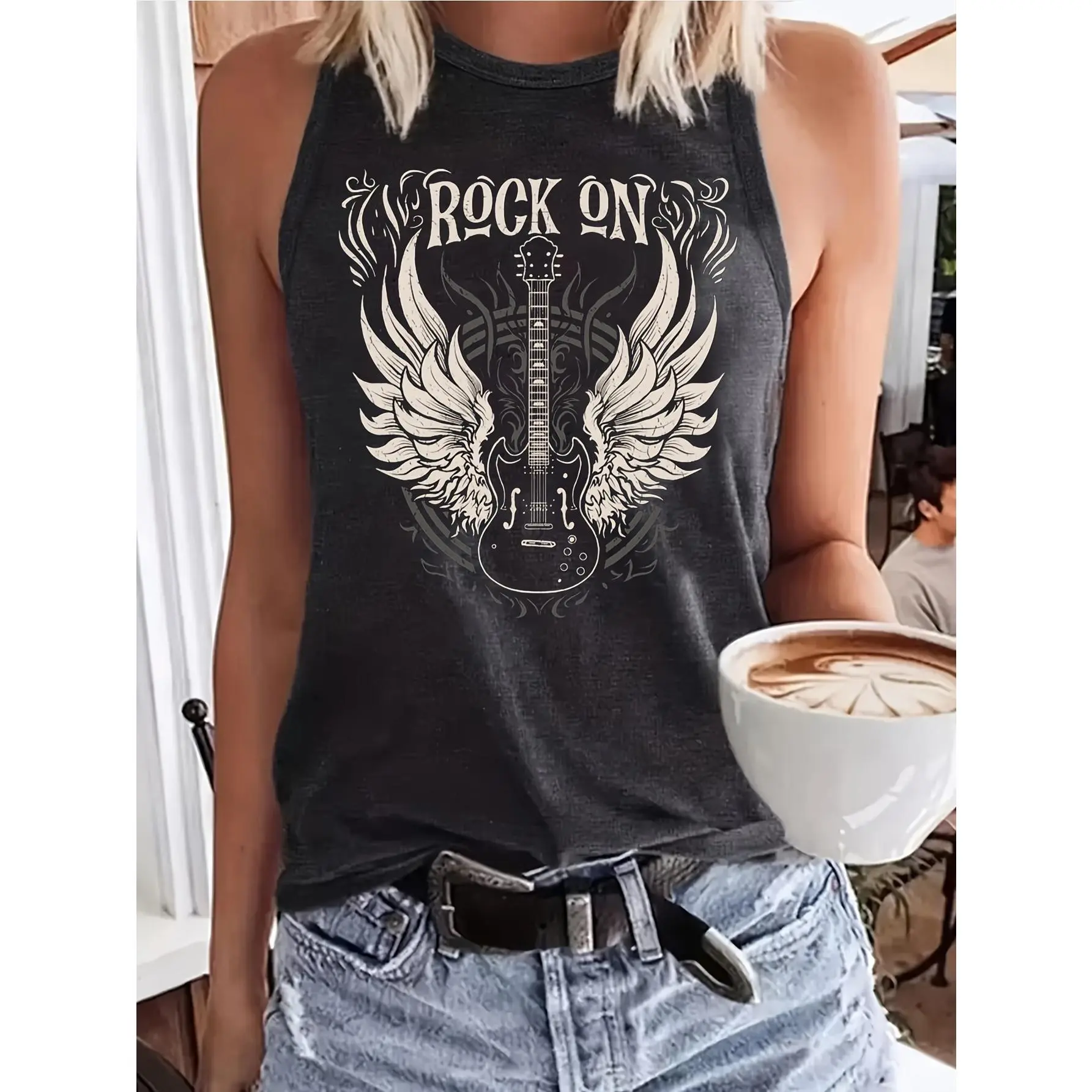 2024 European and American Fashion Printed Round Neck Tank Top