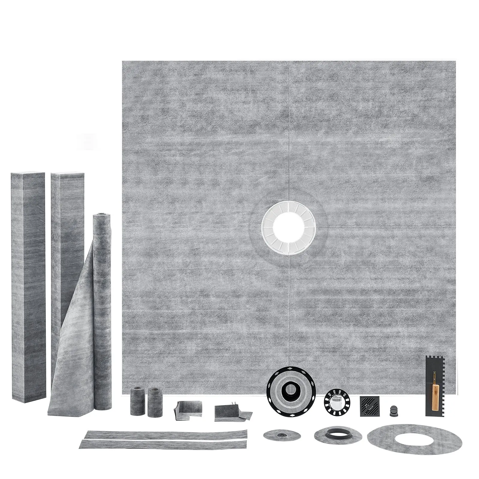 VEVOR Shower Curb Kit, 72" x 72" Shower Pan Kit with 2" PVC Central Flange, 4" Stainless Steel Grate, Waterproof Shower Curb Membrane Strip, Shower Pan Slope Sticks Fit for Bathroom