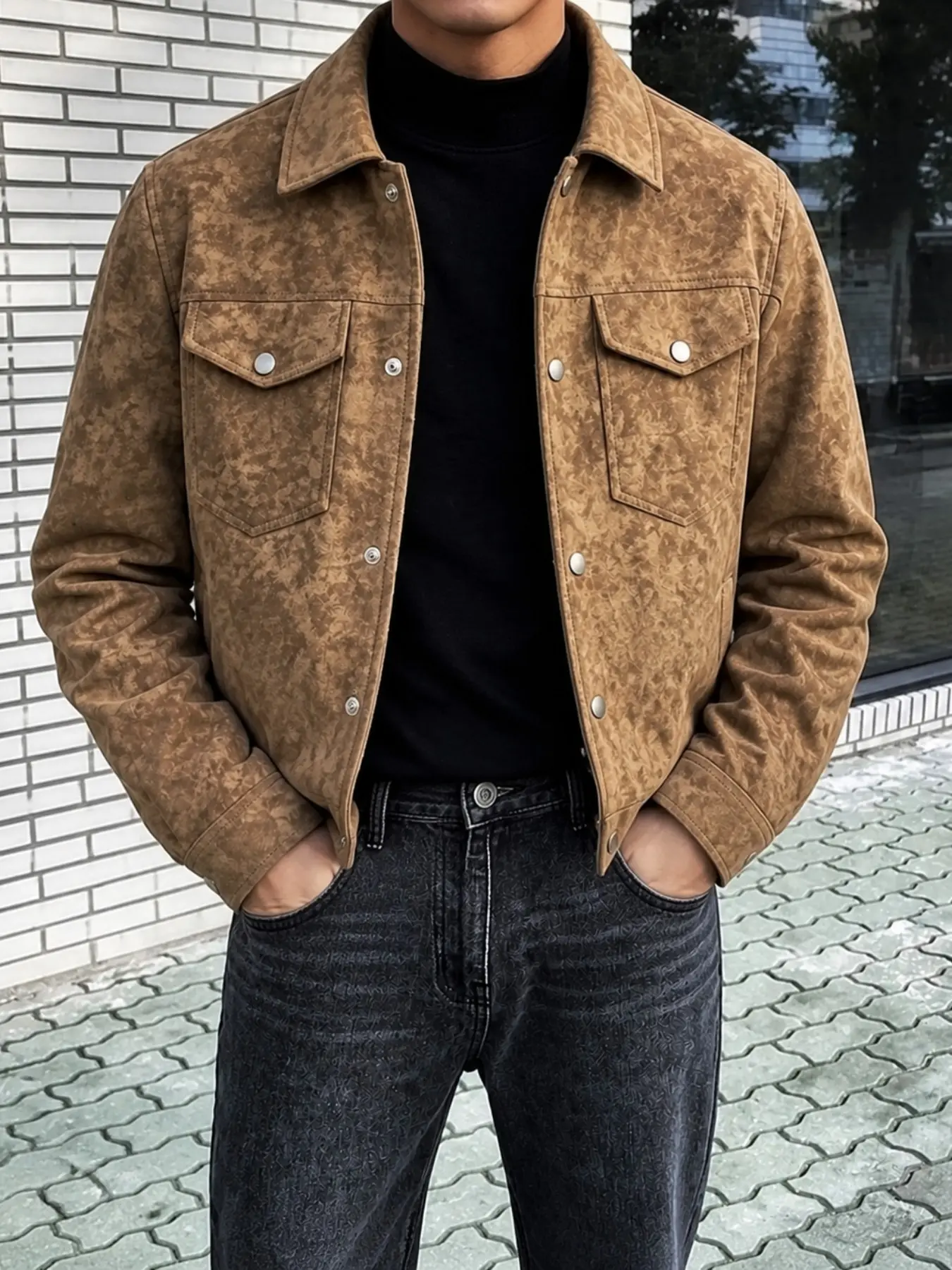 Amikaji Style Men's Tie-Dye Work Jacket, Vintage Collar Autumn Casual Coat, Trendy Streetwear Outerwear for Daily Wear