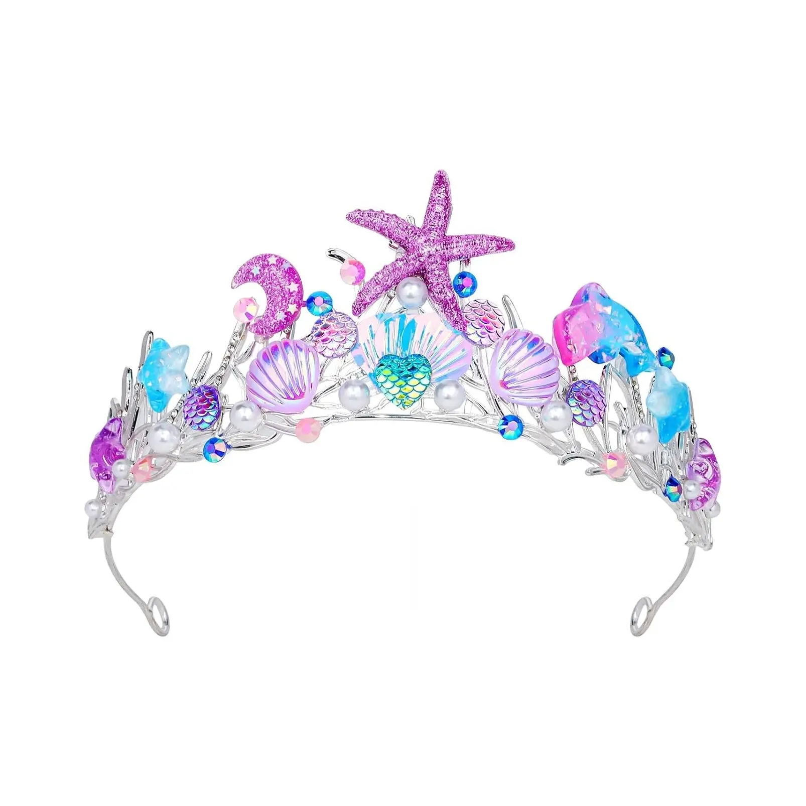Mermaid Birthday Decorations - Purple Mermaid Crown Headband with Starfish, Fish Scales & Seashell Hair Accessories, Under the Sea Wide Headband, Birthday Party Gifts for WomenGift