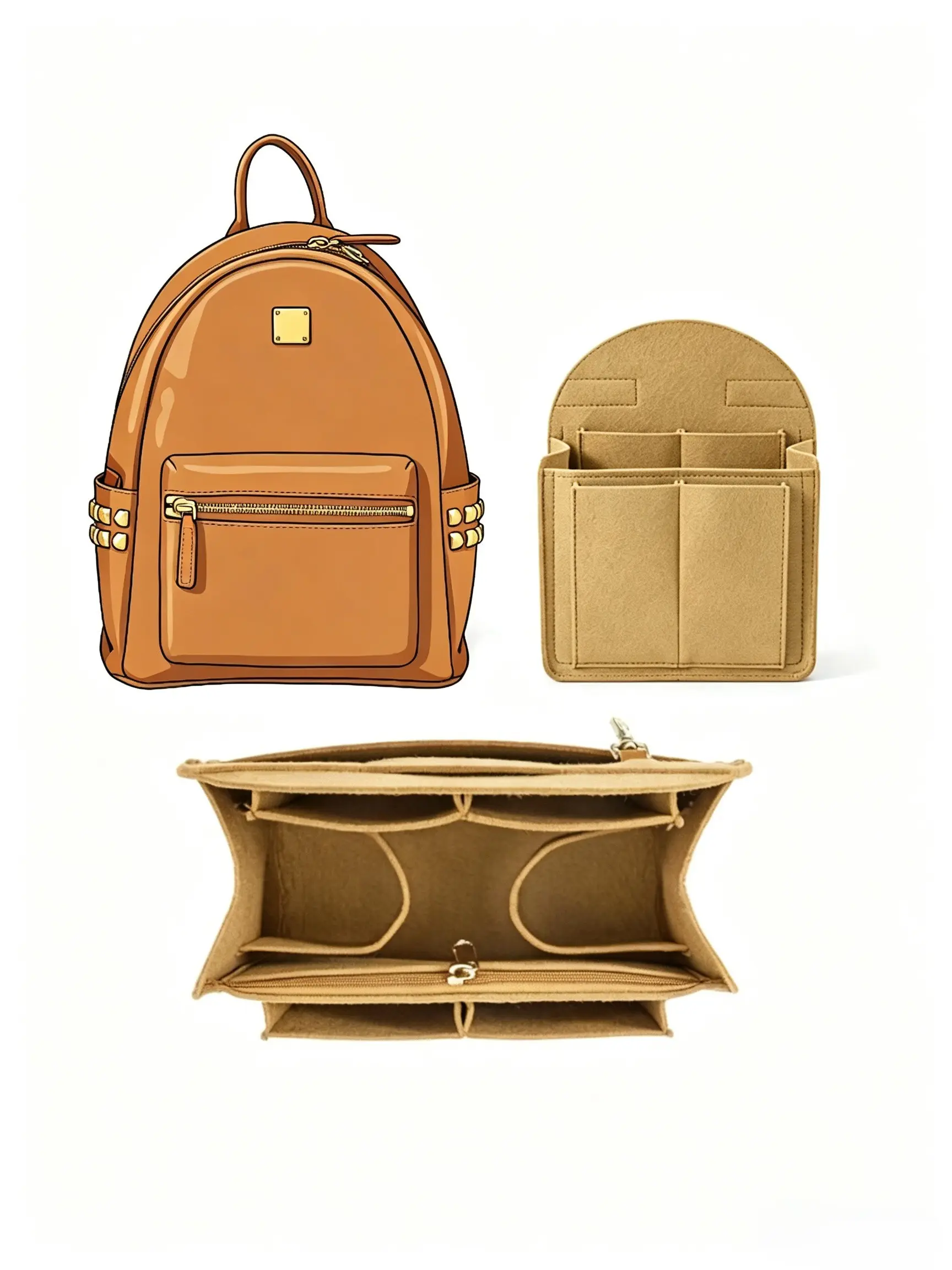 Backpack Felt Inner Liner Bag, Suitable for Stark Backpack, Multi-Pocket Insertable Organizer, Lightweight Cosmetic Storage