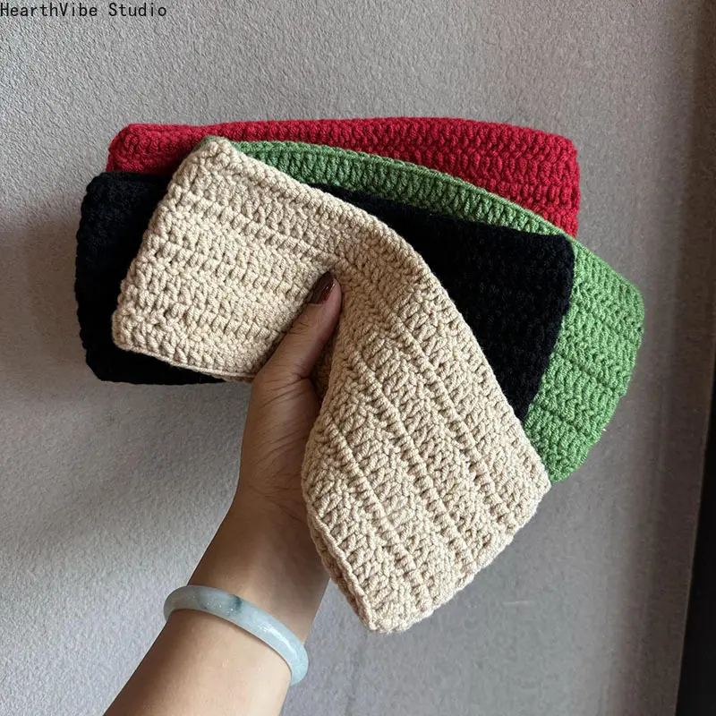 Women's Crochet Knitted Headband, Soft Warm Chunky Cable Knit Hair Band, Aesthetic Boho Crochet Turban Headwrap, Cozy Winter Ear Warmer Accessories, Handmade Everyday Hair Accessories Gift for Her
