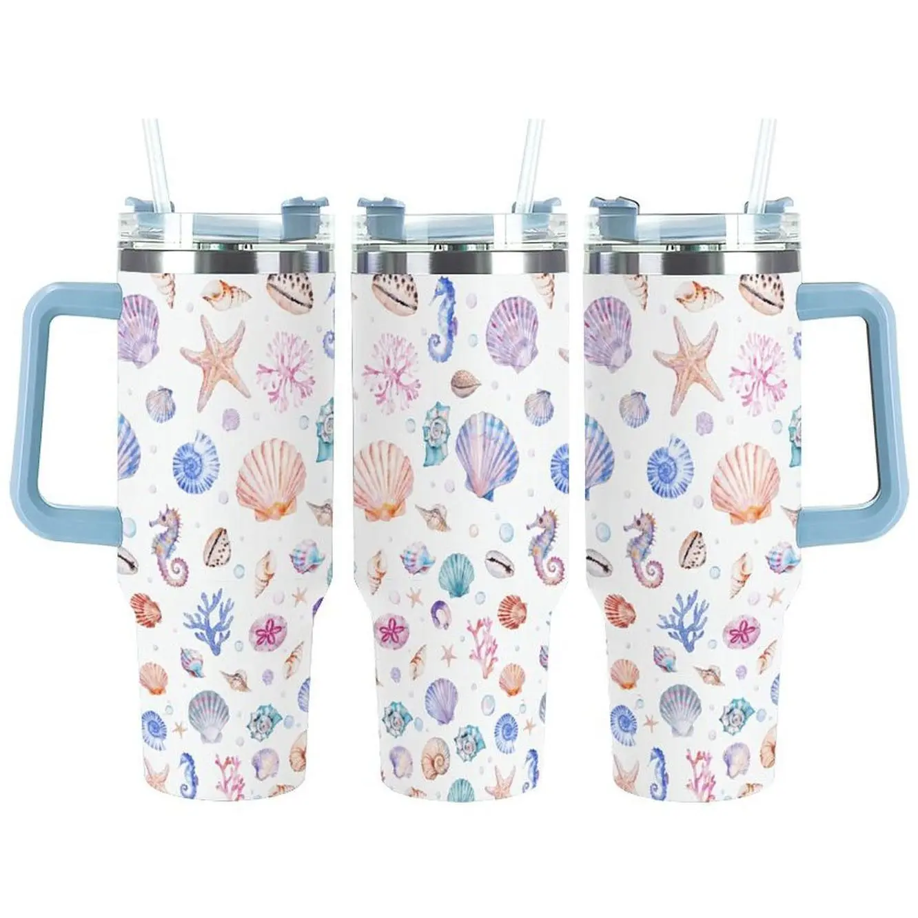 Bring The Beach Wherever You Go, Coastal Shell Design Tumbler With Ocean Waves And Seashell Pattern, Cute Stainless Steel Travel Cup Perfect For Beach Lovers And Summer Gifts