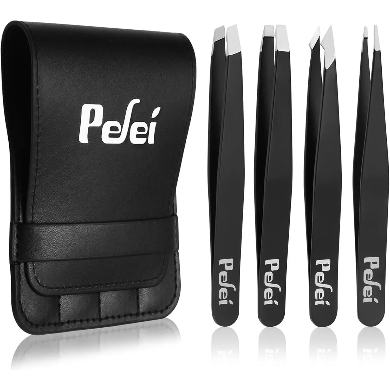 Tweezers Set - Stainless Tweezers for Eyebrows - Great for Facial Hair, Splinter and Ingrown Hair Removal (Black)