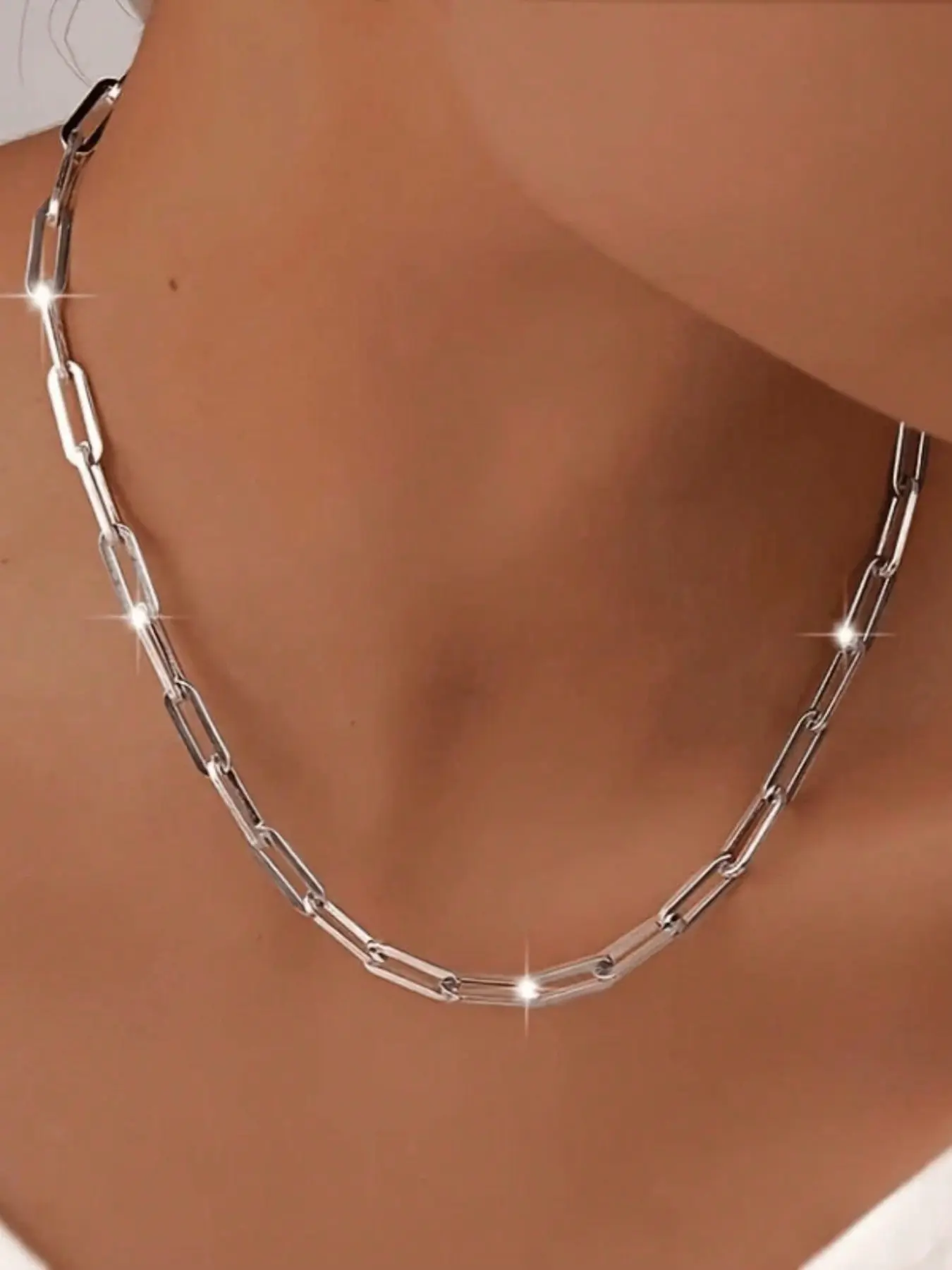 1pc Stainless Steel Paperclip Necklace, Fashionable Simple Chain Lariat Necklace, Luxury Unique Versatile Pendant, Suitable for Daily Wear