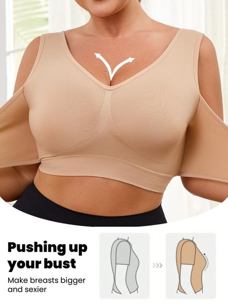【Plus Size】 Solid Color Push Up Wide Strap Bra, Women's Comfortable Breathable Soft Stretch Bra,No Padding,Front Chest Buckles Design,Women's Lingerie for All Seasons,Ladies Knitted Underwear For Daily or Any Occasion