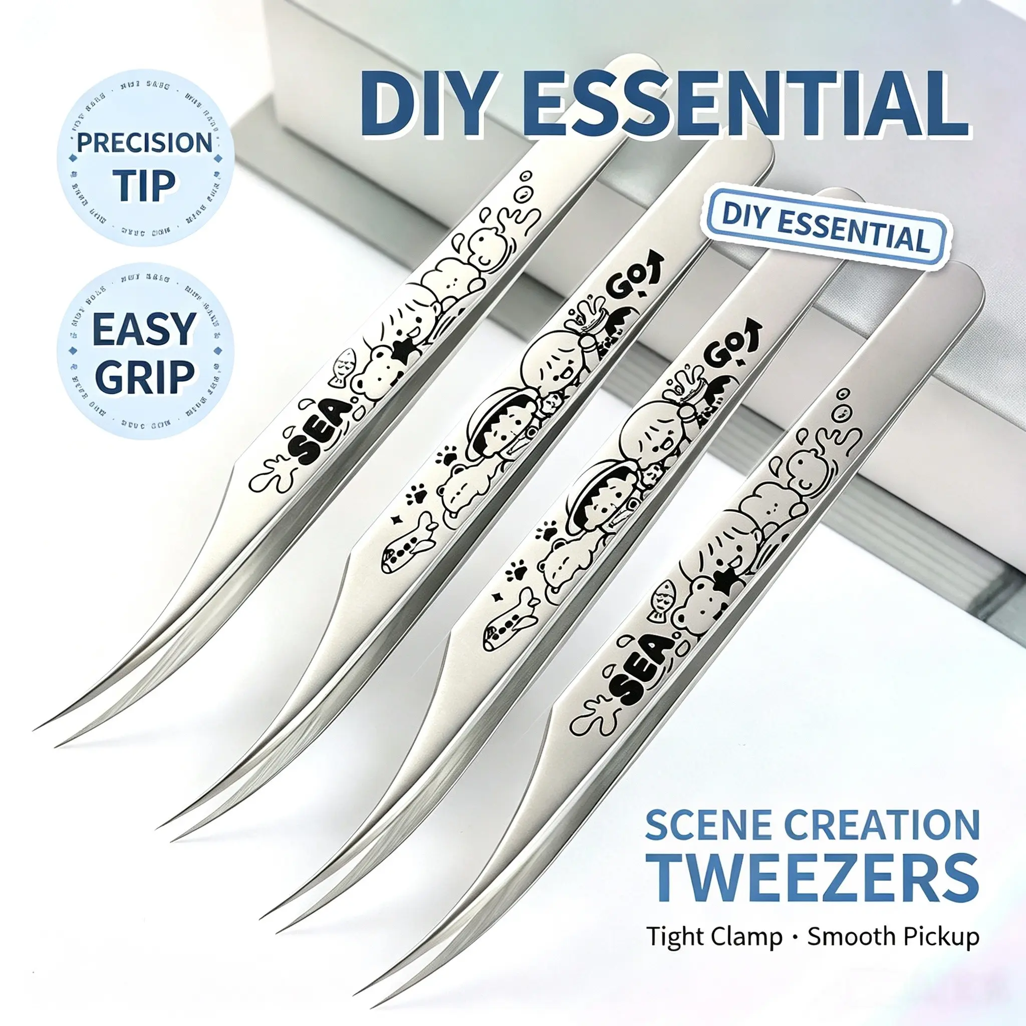 Cute Pattern Bent Precision Tweezers, 0.01mm Ultra-Fine Tip Stainless Steel, Fatigue-Resistant Hand Tool for DIY Crafts and Miniature Scenes #ScrapbookingTools #JournalSupplies #DIYCraft #MiniScene #PrecisionTweezers #WashiTapeTools #HandmadeCraft #Kawaii