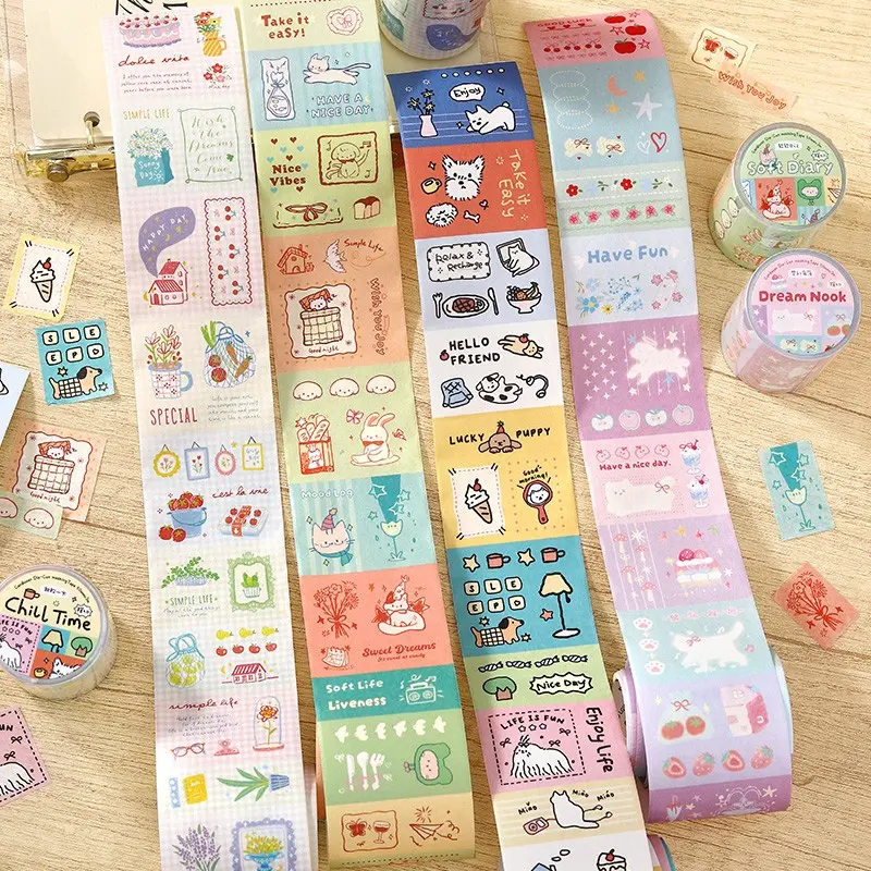 Cute Cartoon Washi Tape Roll, DIY Phone Case Border, Journal Stickers, Daily Life Patterns, Fresh and Lovely Design, Style Decorative Material
