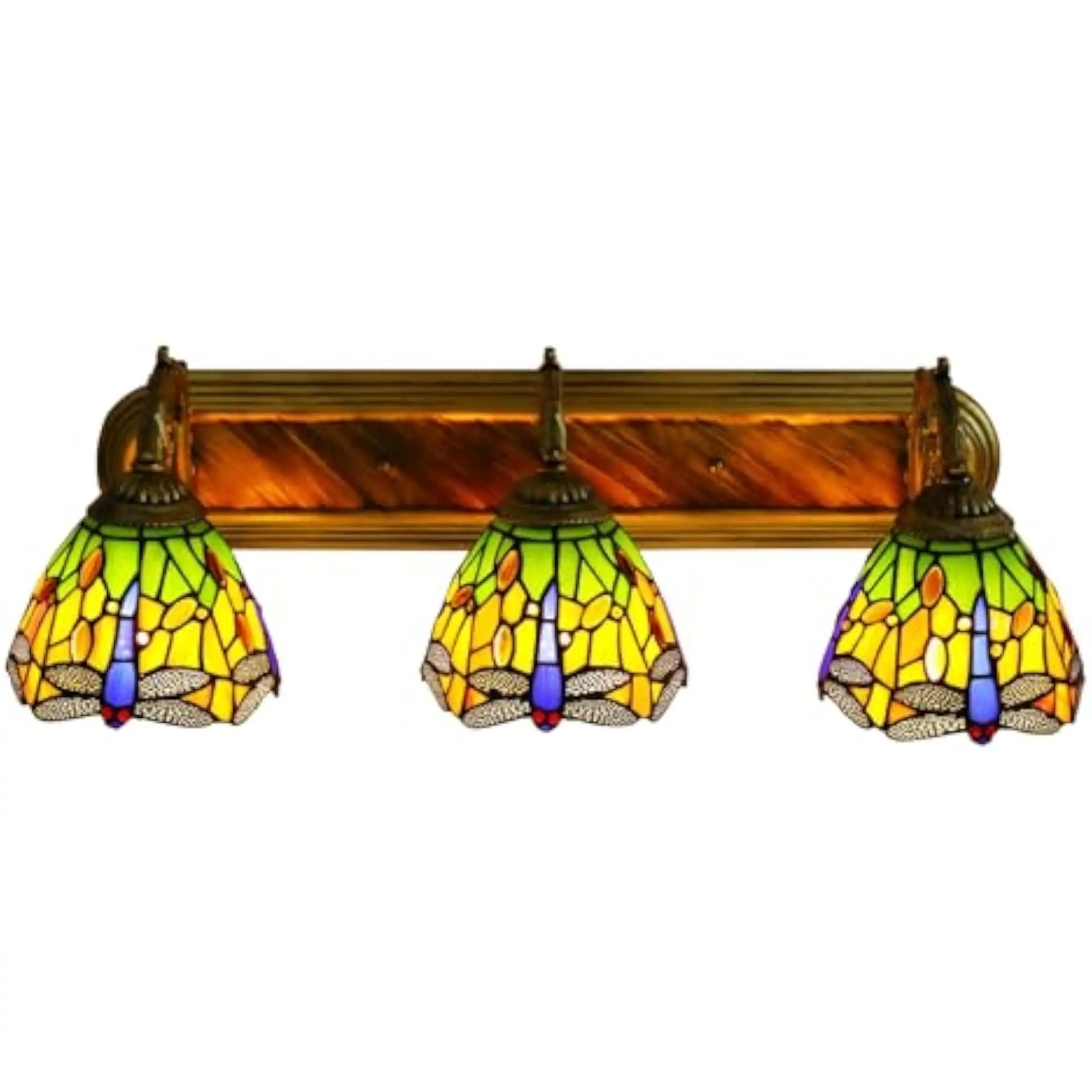 Retro Dragonfly Wall Sconce Lamp,Colorful Glass Tiffany Victorian Wall Sconce Lighting,3 Head Wall Lamp Vanity Light Fixtures Dragonfly Over Mirror Lampshade E27 Antique Light for Bedroom Living Room