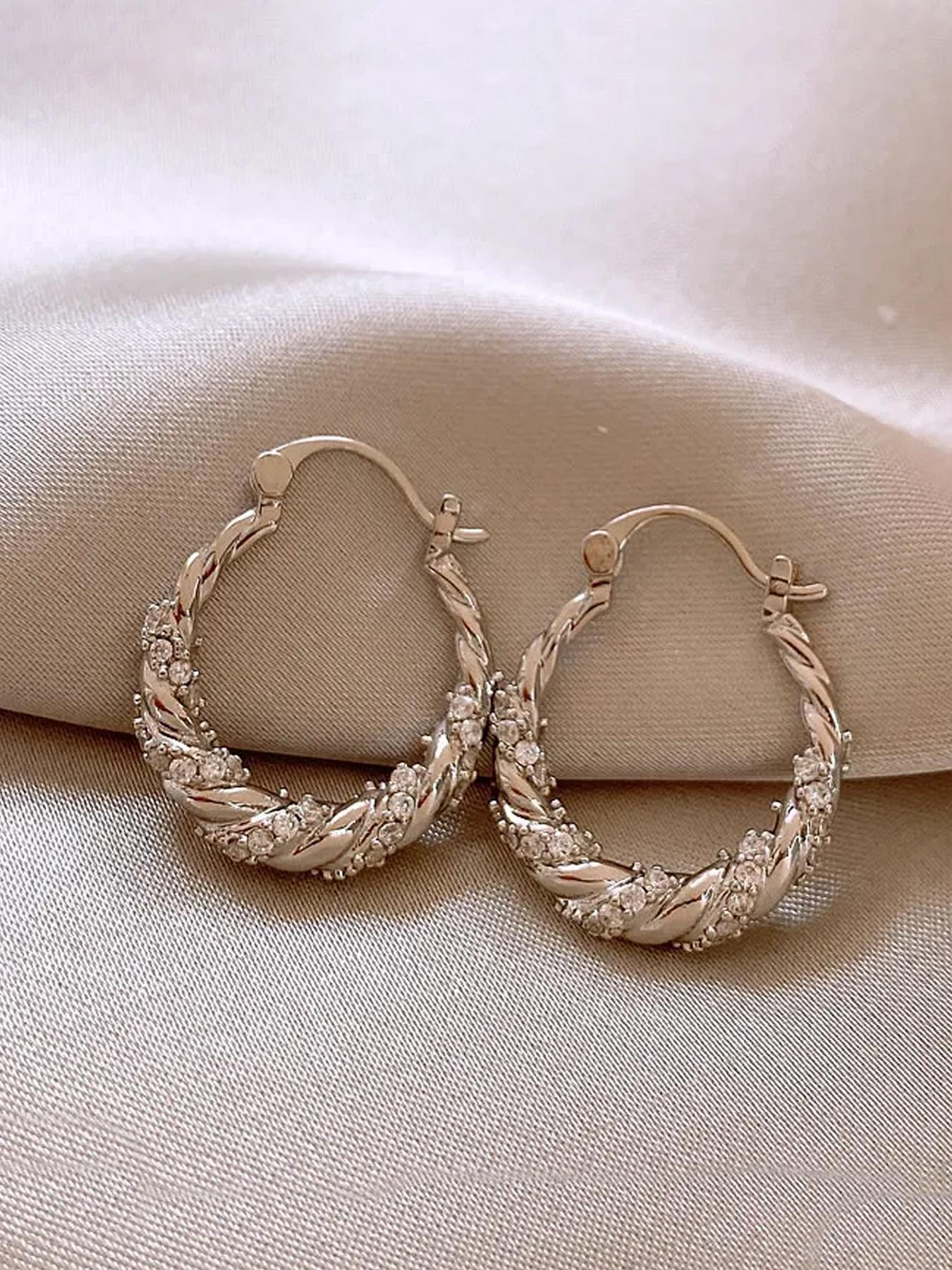 Women's Elegant Twist Design Hoop Earrings, High Quality Earrings, Fashion Jewelry for Party, Everyday Accessories, Trendy All-match & Exquisite Jewelry for Birthday Gift
