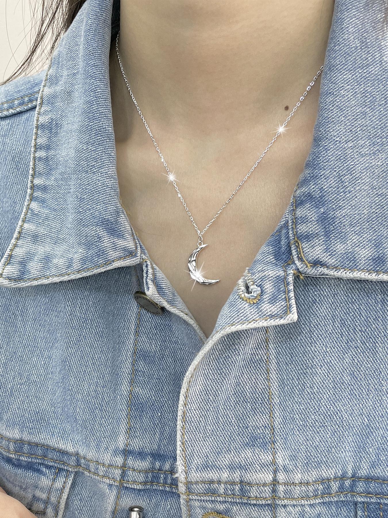 925 Sterling Silver Crescent Moon Design Celestial Pendant Necklace for Women & Girls, Fashion Jewelry for Party, Daily Decor, Trendy All-match & Exquisite Jewelry for Birthday Gift