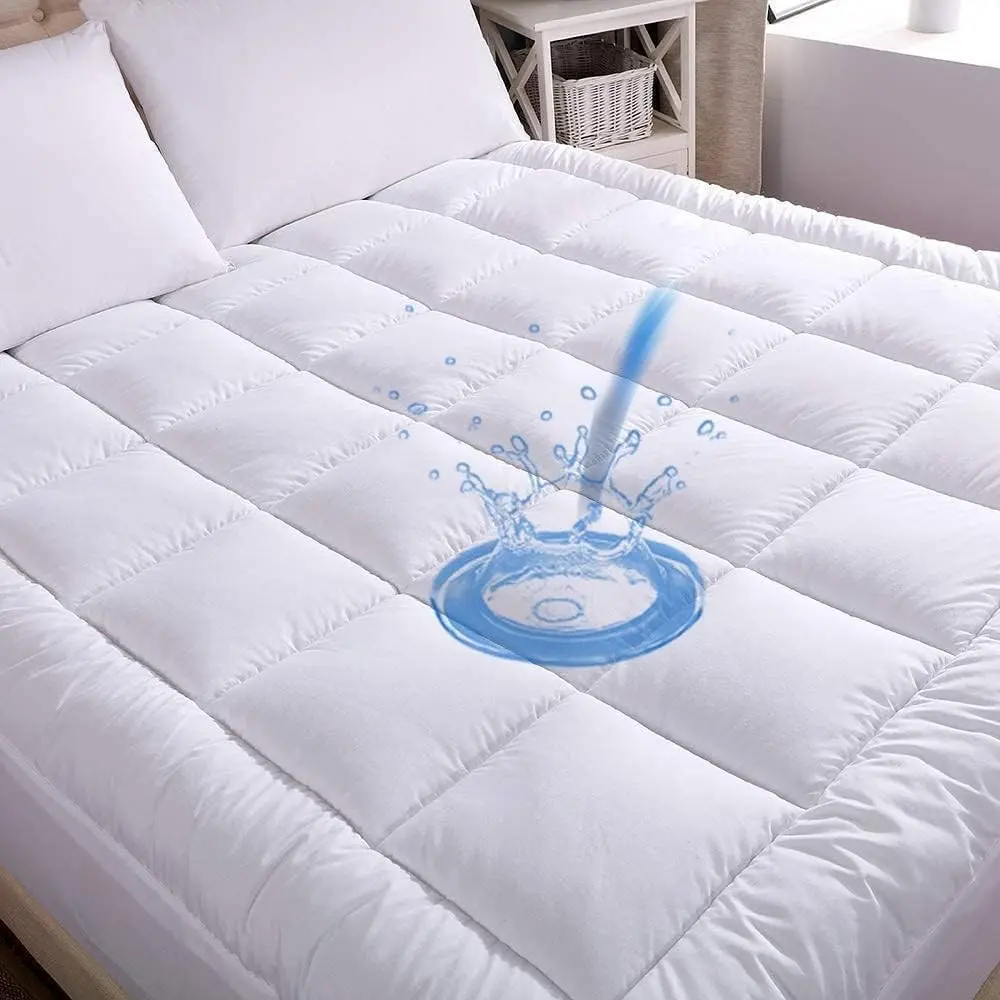 Queen Fit Quilted Waterproof Mattress Topper, Rectangular Cotton Top, Down Alternative Filling Pillowtop Fitted Cover