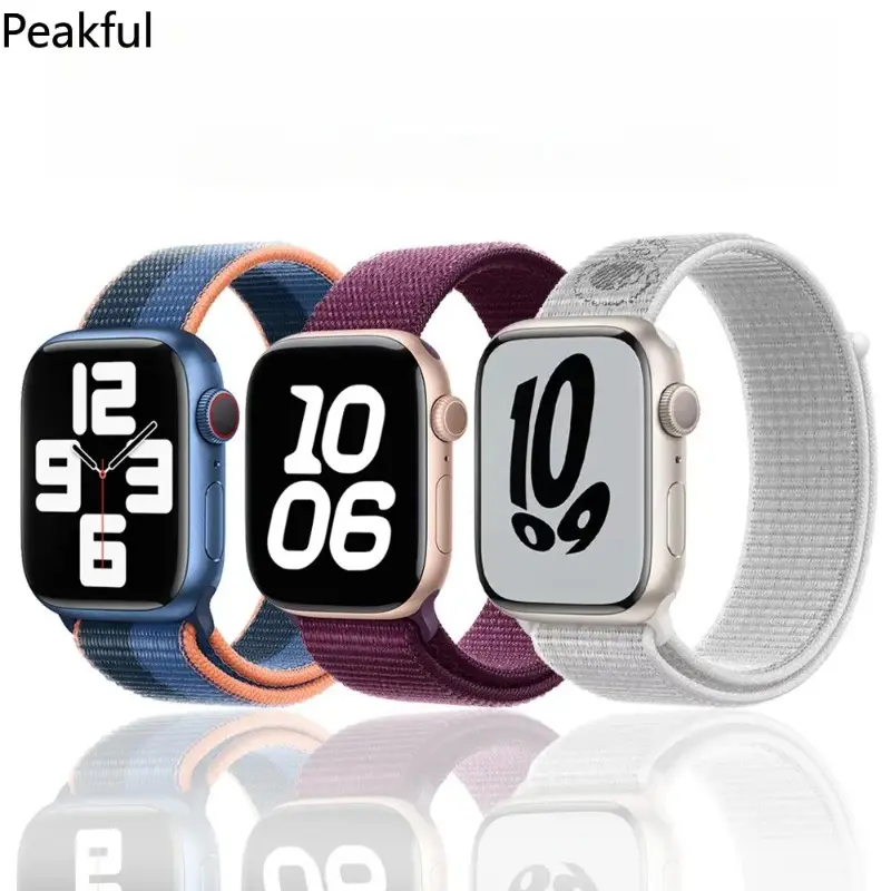 Breathable Nylon Braided Loop Velcro Watch Strap, Adjustable Replacement Band Compatible for Apple iWatch Multi‑Series Ultra Accessory