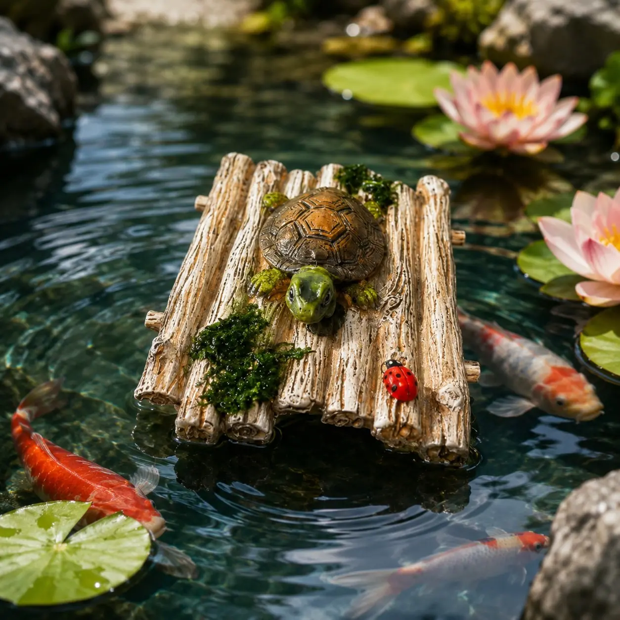 Floating Resin Turtle Wood Float Pond Aquarium Decor, Small Sculpture for Water Features, Unique Garden Ornament, Durable Design
