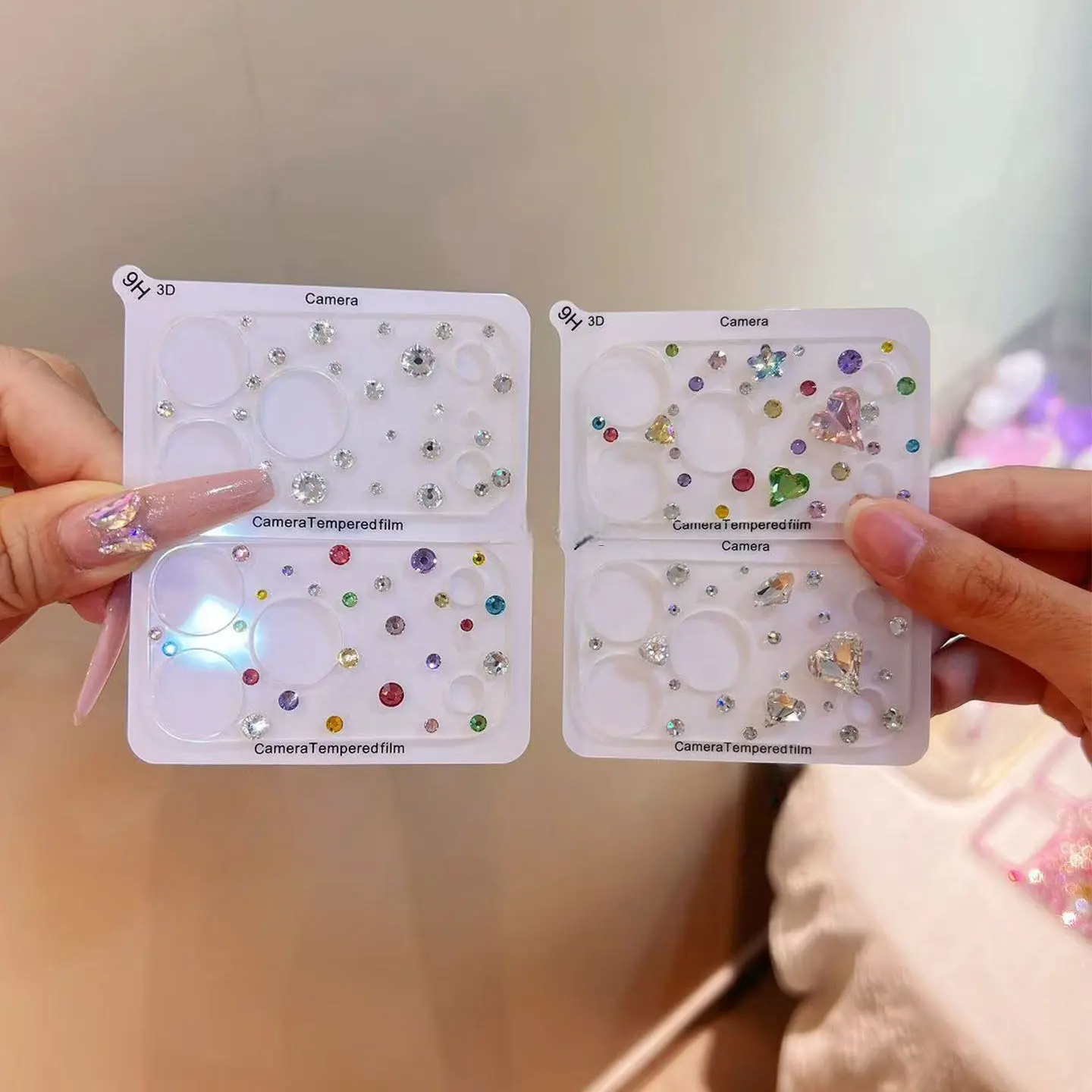 Bling Rhinestone Heart Camera Lens Protector Compatible with iPhone 18 Pro/18 Pro Max, 17 Pro/17 Pro Max Irregular Diamond Lens Film