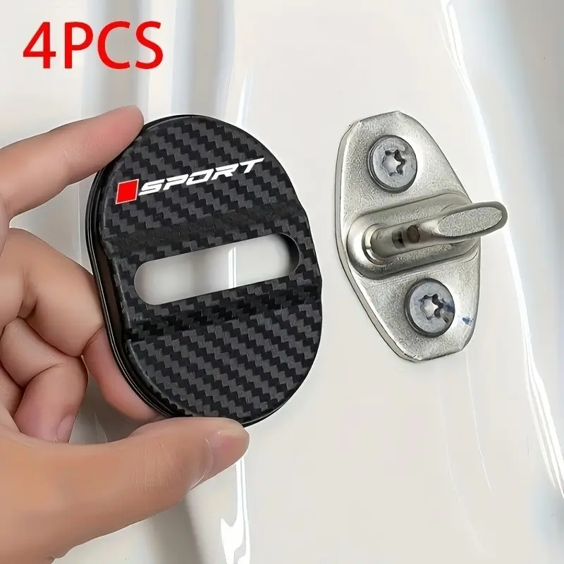 4-Piece Sport Style Car Door Lock Protector Set, Square Racing Door Lock Cover, Thick Anti-Collision Sticker, Universal Fit, Car Accessories
