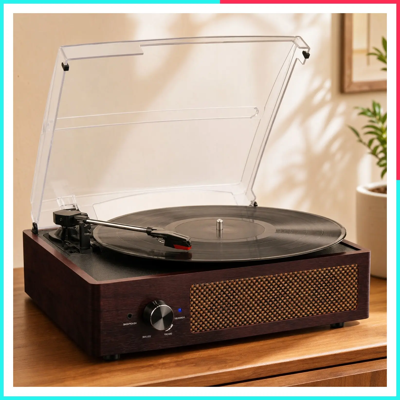 Portable Retro Vinyl Record Player Turntable with Built-in Bluetooth Receiver & 2 Stereo Speakers, 3 Speed 3 Size for Entertainment and Home Decoration