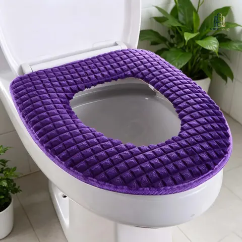 Sohochic Plush Cotton Toilet Seat Cover Cushion - Fluffy Soft Fabric Thick Layer Solid Colors Winter Warm Washable Zippered Lid Pad, Non-Slip Universal Fit Oval/Round Bathroom Home Toilet Seat Warmer