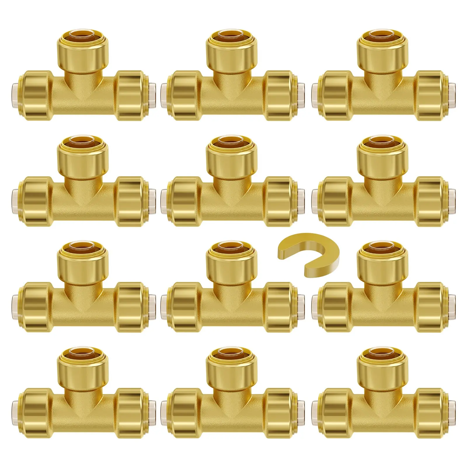 【DealsForYouDays】VEVOR Pipe Fittings, 1/2" 12PCS Tee Brass Pipe Fittings, Push-Fit Pipe Connector Brass Air Fittings, Heavy Duty Plumbing Fittings Adapter for Heating/Shower Systems, Water Pipes