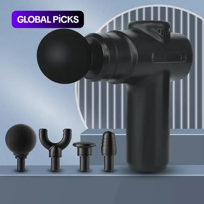 Electric Muscle Massager, Handheld Neck Back Body Massager with 4 Replacement Heads, Professional Muscle Massage Tool for Home & Travel, Gym Accessories, Relaxation Aid, Massagers for Neck and Back Pain Relief #GLOBAL PICKS