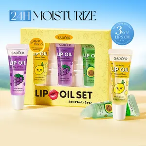 3-Pack Moisturizing Shiny Lip Oil Set, Avocado Grape Lemon / Blueberry Orange Watermelon Flavors Optional