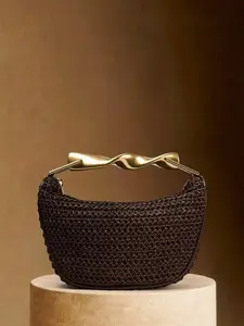 Wave metal grass weaving, mini handheld crossbody dual-use artistic sense niche design, detachable shoulder strap crossbody armpit bag, shopping and date dressing bag, dinner handbag, Casual Shoulder Bag